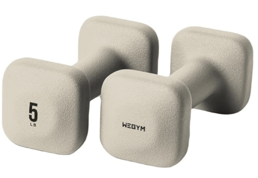 WeGym Safegrip Dumbbells, beige color with number 5 and the brand name on the sides